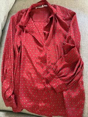 Alfred Dunner 1980s Red Printed Button-Front Blouse